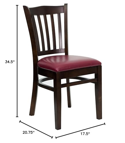 Image of Flash Furniture 4 Pk. HERCULES Series Vertical Slat Back Walnut Wood Restaurant Chair - Burgundy Vinyl Seat