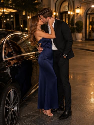 Image of Realtix Summer Satin Strapless Backless Maxi Dress for Women Wedding Guest