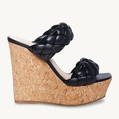 Juliet Holy Womens Braided Platform Sandals Square Toe Slip On Backless Cork Slide Wedge Heels #TOP1