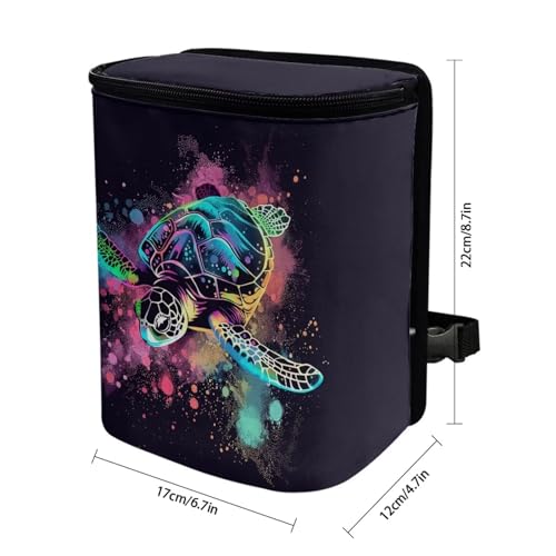 Image of Talayituse Paint Splatter Turtle Print Car Trash Can with Lid, Leak Proof Auto Trash Bag Hanging Vehicle Garbage Can Multipurpose Storage Container for Back Seat Road Trip