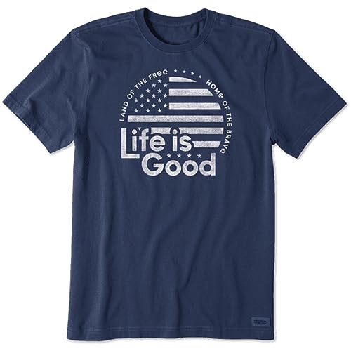 Life Is Good. Mens Crusher Tee Lig Flag Circle, Darkest Blue