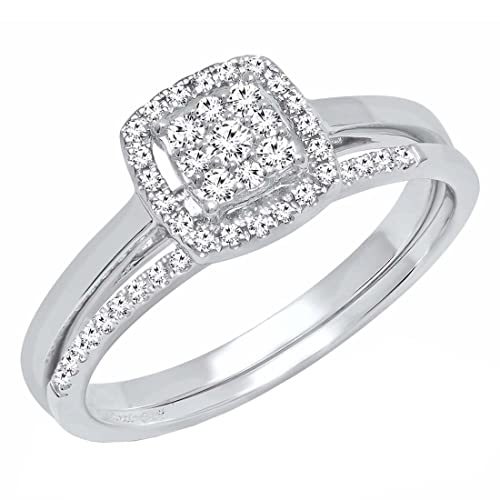 Dazzlingrock Collection 0.30 Carat Round White Diamond Square Cluster Wedding Ring Set for Her in 10K Solid Gold