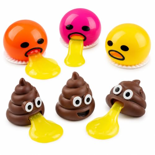 6Pcs Puking Ball Set Vomiting Eggs and Poo Shapes Novelty Gag Gifts for Office and Classroom Entertainment Travel Companion and Party Favours with Playful Design