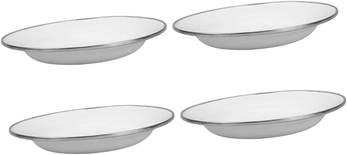 Alipis Vintage White Enamel Plates 22cm Thickened Small Snack Serving Dishes Set of 4 Sturdy Kitchen Plates for Outdoor Dining and Home Use