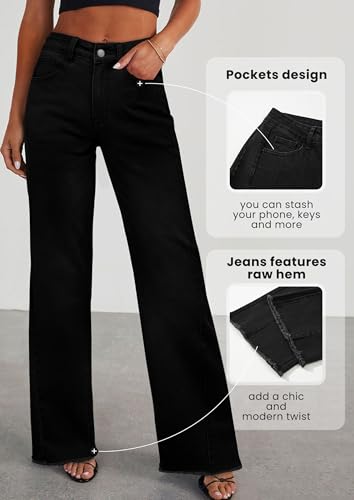 Image of PRETTYGARDEN Women's Wide Leg Jeans Raw Hem Denim Pants