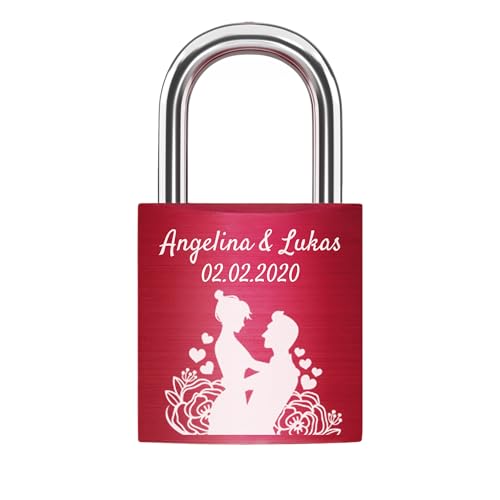 Liebesschloss mit Gravur + Schlüssel - Rot - gestaltbar mit vielen Farben, Pärchenmotiven & Schriften - Jahrestag-Geschenk für Paare Partner - graviertes Liebes Schloss Liebesschloss mit Gravur + Schlüssel - Rot - gestaltbar mit vielen Farben, Pärchenmotiven & Schriften - Jahrestag-Geschenk für Paare Partner - graviertes Liebes Schloss