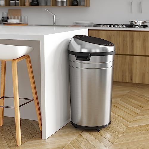 Image of iTouchless Glide 23 Gallon Sensor Trash Can with Wheels and Odor Control System, Stainless Steel, 87 Liter Automatic Kitchen Bin and Office Garbage Can (Powered by Battery or Optional AC Adapter)