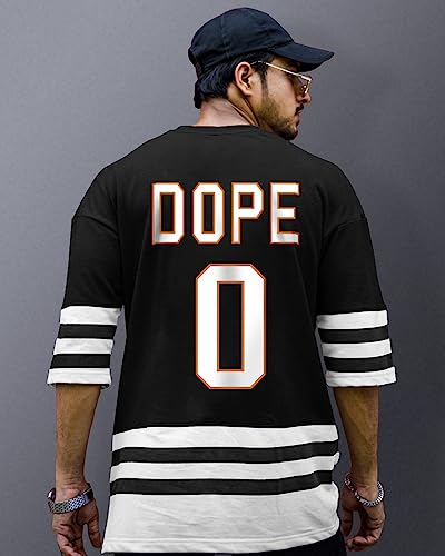 Image of EYEBOGLER Oversized Loose Baggy Fit Drop Shooulder Half Sleeves Cotton Blend Printed T-Shirt for Men