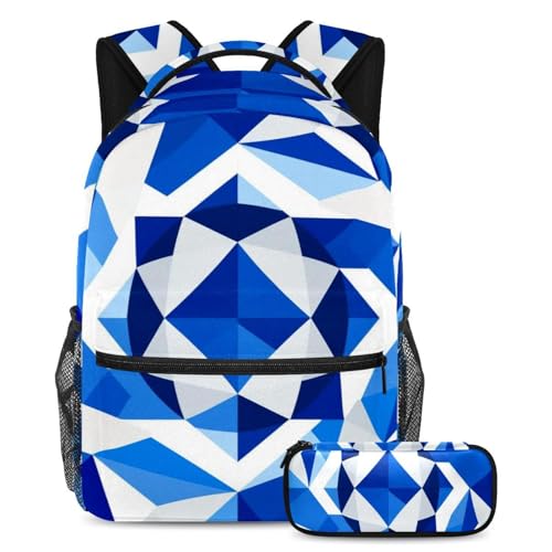 Imprimé mosaïque drapeau bleu sac à dos avec trousse pour l'école et le collège