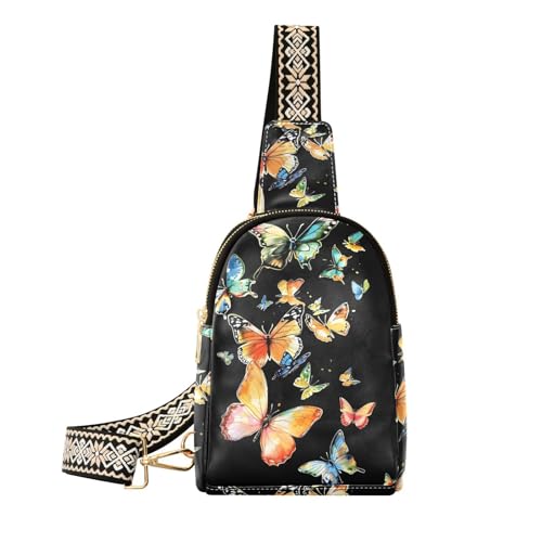 Butterfly Bag Small Sling Bag for Women Butterflies Black Leather Crossbody Bags Chest Bag Waist Packs