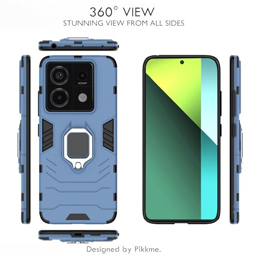 Image of Pikkme Redmi Note 13 Pro 5G Back Cover | D5 Tough Armor Bumper | 360 Protection Case | Ring Holder Stand Case for Redmi Note 13 Pro 5G (Blue)