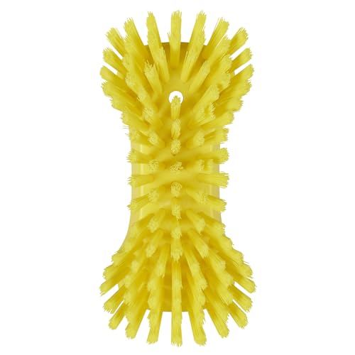 Image of Vikan 38946 Extra Large Hand Brush, Multifunctional, Slip-Resistant Cleaning Tool, Extra Stiff Polypropylene & Polyester Bristle, 9.1 inch, Yellow