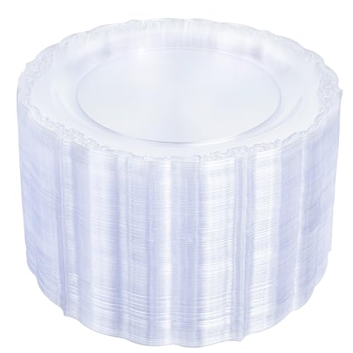 Upassion 100 Pieces Clear Plastic Plates - 7.5 inch Clear Dinner Disposable Plates - Premium Hard Disposable Dinner Plates - Party Supplies for Birthdays, Celebrations, Wedding and Events