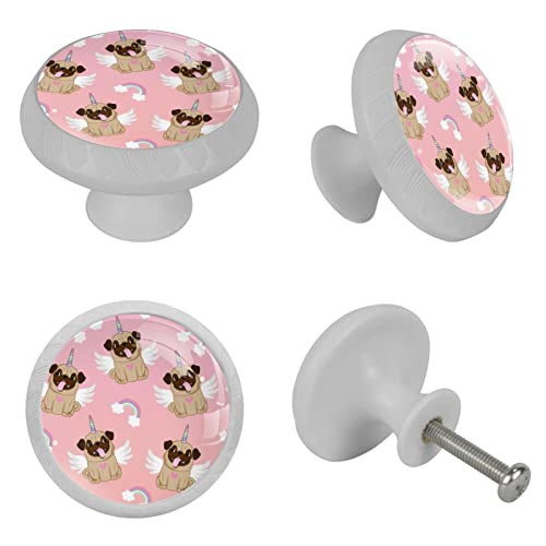 Boutons fluorescents chien carlin rose pour commode et placard x4