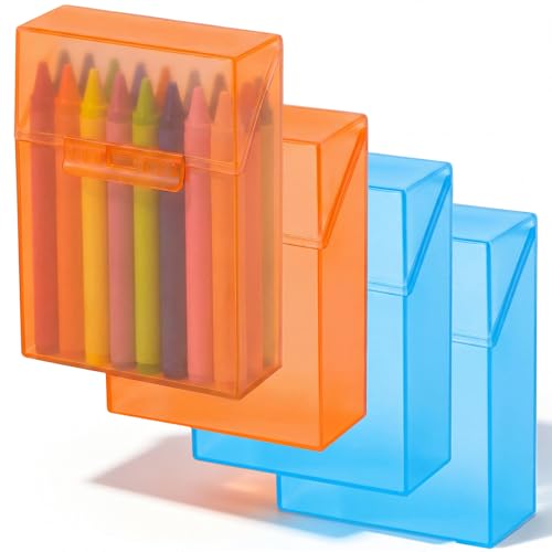 Image of Clabby 4 Pcs Clear Plastic Crayon Boxes Hold 24 Count, Blue,Orange