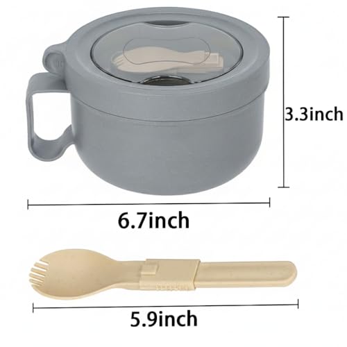 Image of 28 oz Soup Bowl with Handles, Microwave Ramen Bowl with Lid for Soup and Instant Noodles,Oatmeal, Gumbo, Salad,BPA Free (Rock Grey)