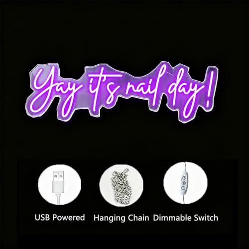 Image of Yay It's Nail Day Neon Sign for Wall Decor 16.5x6.3In