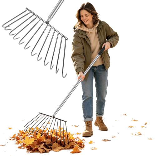 ROLKAR Turf Dead Grass Leaf Rakes Long Handle for Lawns, Garden, Leaves