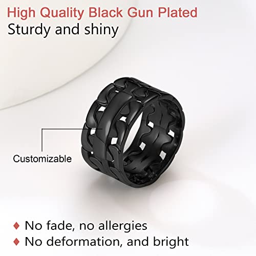 Chunky Cool Black Rings for Women Men Stainless Steel Cuban Link Curb Chain Thick Band Rings Size 11 Punk Statement Thumb Finger Ring Punk Couple Jewelry Gift