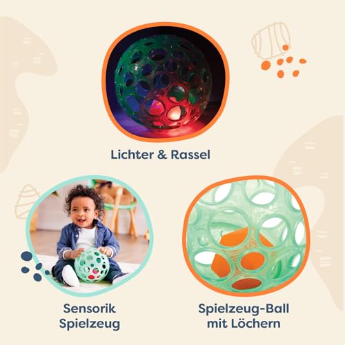 B. toys - Grab 'n' Glow - Baby-Ball - Sensorisches aufleuchtendes Baby Spielzeug - Textured Ball with Holes - Leuchtende Lichter & Rassel - Spielzeug für Kleinkinder, Babys