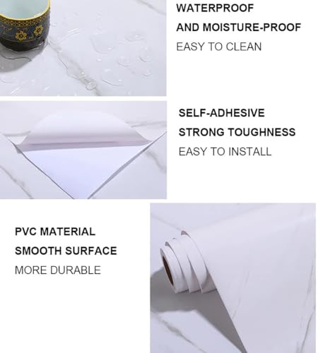 Image of GLUN Marble Wallpaper Furniture Sticker (45 x 100 cm) Kitchen Counter, Cabinet Makeover, Almirah, Plastic & Wooden Tabletop, Wardrobe, PVC DIY Self Adhesive, Beige Decorative Wallpaper (White, 3)