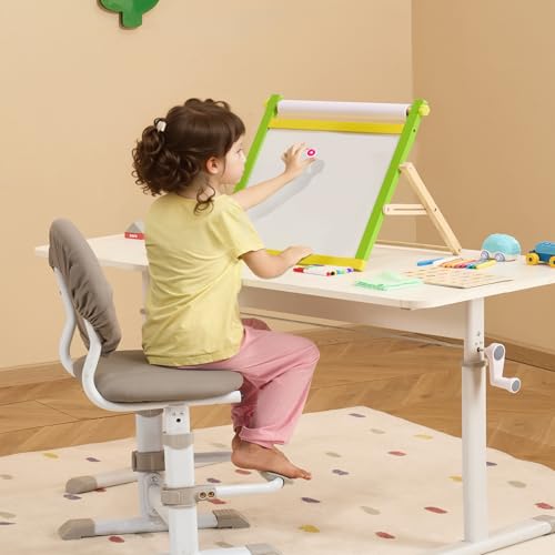 VEVOR Kindertafel, 3-in-1-hölzerne doppelseitige Spieltafel für Kinder mit magnetischem Whiteboard, Kreidetafel, Papierrolle, faltbarem Zeichenbrett mit Malzubehör für Kinder im Alter von 3-14 Jahren