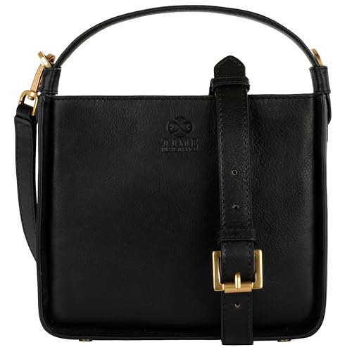 Time Resistance Leather Handbag - Full-Grain Leather Purse for Women - Tote Bag with Detachable Shoulder Strap (Black)