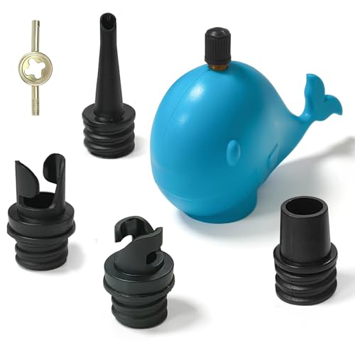 Adaptador Inflable para Bomba, Adaptador Válvula Hinchable Universal con 4 Boquillas para Kayaks/Bote Inflable/Tabla de Paddle Surf/Piraguas, Convertidor de Bomba de Aire Multifuncional (Azul)