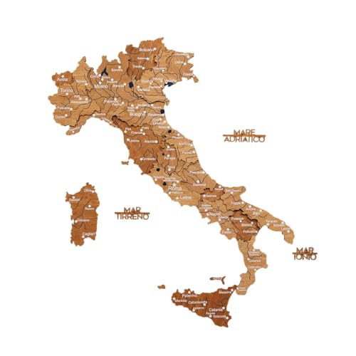 Enjoy The Wood Mappa Italia da Parete 3D in Legno - Cartina Italia da Muro in Legno - Mappa per Segnare i Posti Visitati dell’Italia - Decorazione da Parete per Casa o Ufficio (Oak, Small)