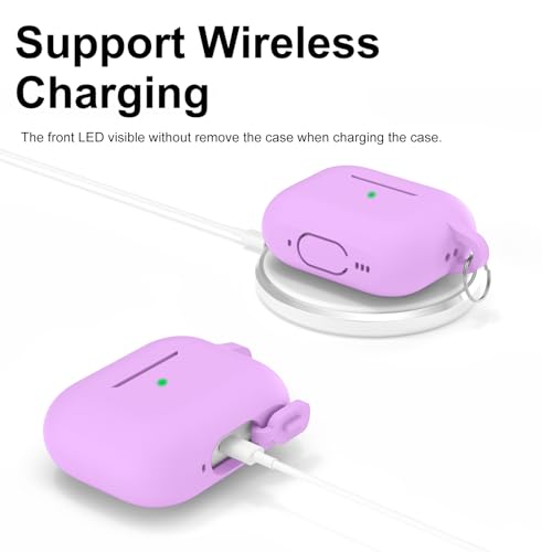 Image of for AirPods Pro 2nd 1st Generation Case Cover with Keychain, Protective Soft Silicone Skin Accessories for Apple AirPods Pro Charging Case 2022 /2019, Front LED Visible, Light Purple