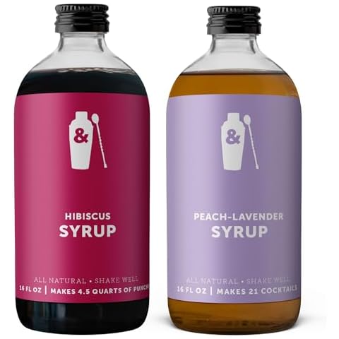 Shaker & Spoon 16oz Hibiscus Syrup + 16oz Peach Lavender Syrup, Cocktail Syrup Set, Flavored Syrups for Drinks, Coffee Syrups, Mocktails, Non Alcoholic Drinks, Cocktail Mixers Cover