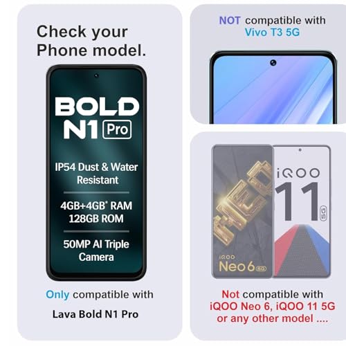 Image of Tempered Glass Screen Protector Compatible For Lava Bold N1 Pro with Edge-To-Edge Protector Coverage and Easy Installation Kit, Pack of 1, Black