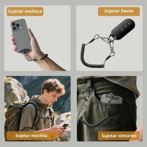 Cordón para teléfono elástico y anticaidas con conector metálico plano 3