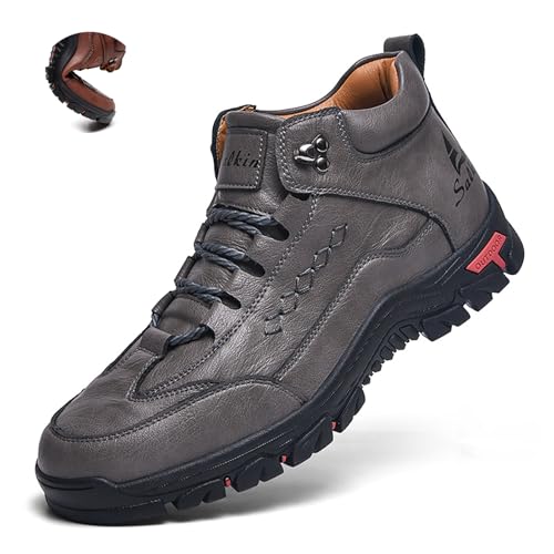 Men'S Leather Lace-Up Platform Hiking Boots Fashion Handmade High-Top Waterproof Non-Slip Oxford Ankle Boots For Trail Travel Outdoor Casual Boots