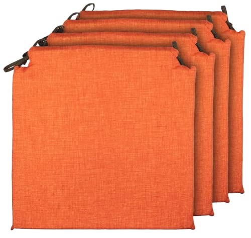 TIENDA EURASIA® Pack 4 Cojines para Sillas - Estampados Lisos con 2 Cintas de Sujeción - Ideal para Interiores y Exteriores - 40 x 40 x 3 cm (Naranja)
