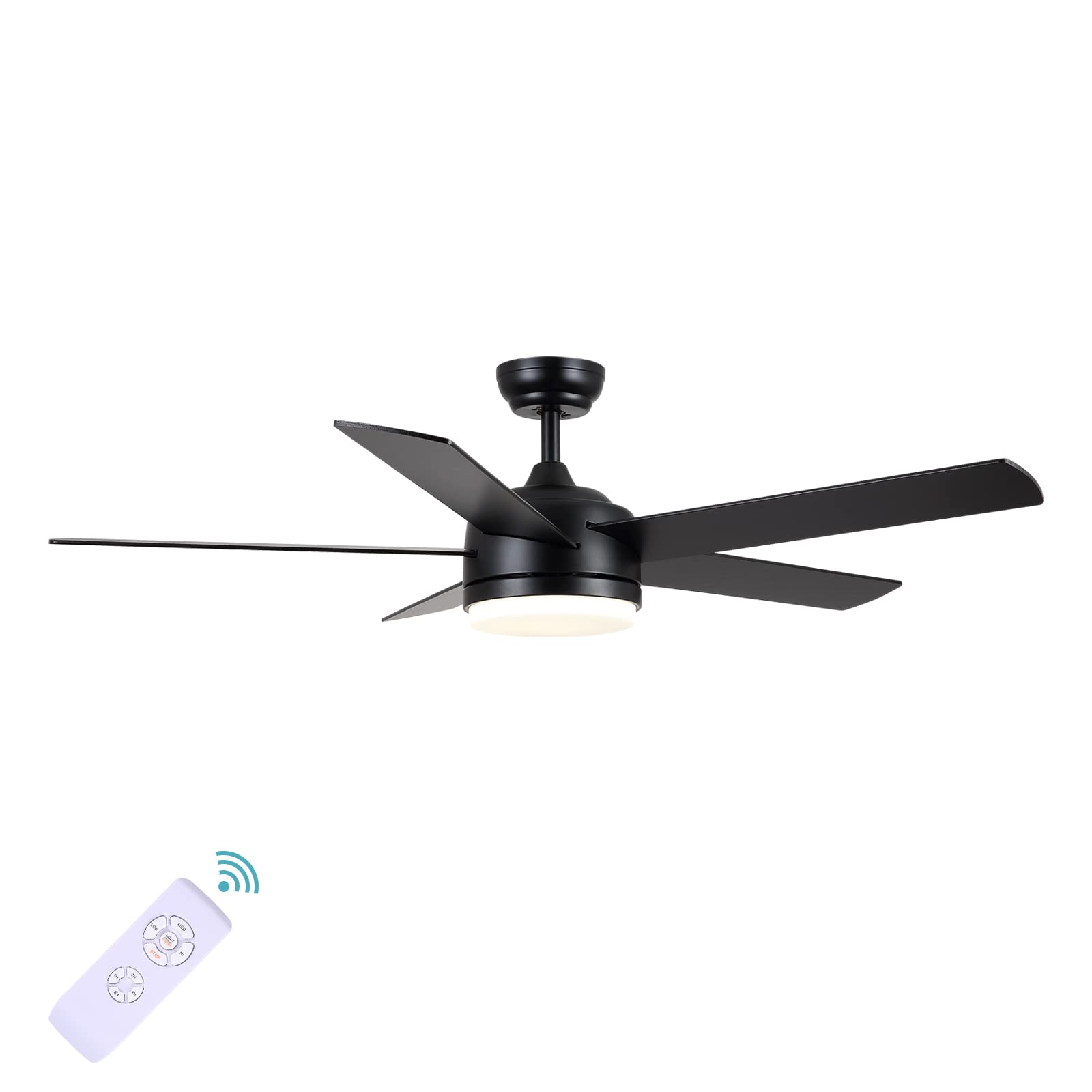 Buy 52 inch black Ceiling fan with lights and remote control,Quiet reversible motor,Three color