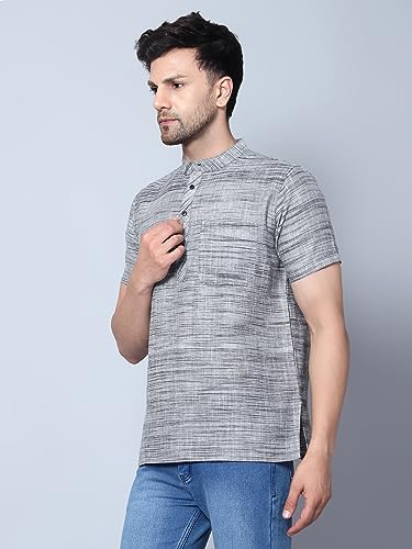 Image of LATEST CHIKAN Men's Cotton Regular Casual Strped Short Kurta Half Sleeves - (SK-LJ.DS.AS)