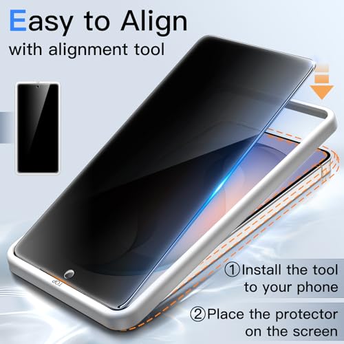 Image of JETech Privacy Tempered Glass Screen Protector Guard for Samsung Galaxy S26 with Camera Lens Protector, Anti-Spy, Easy Installation Tool, Fingerprint ID Compatible, 2-Pack Each