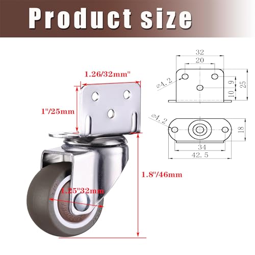 Aonmtoan L-226812 1.25 Inches L-Shaped Plate Swivel Caster thumb #2