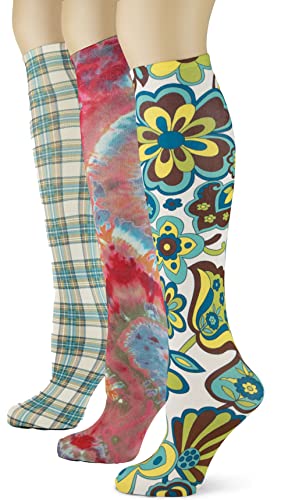 Image of Soxtrot Women's 3 Pairs Knee High Trouser Socks, Classy and Colorful Printed Patterns, Silky Smooth Material