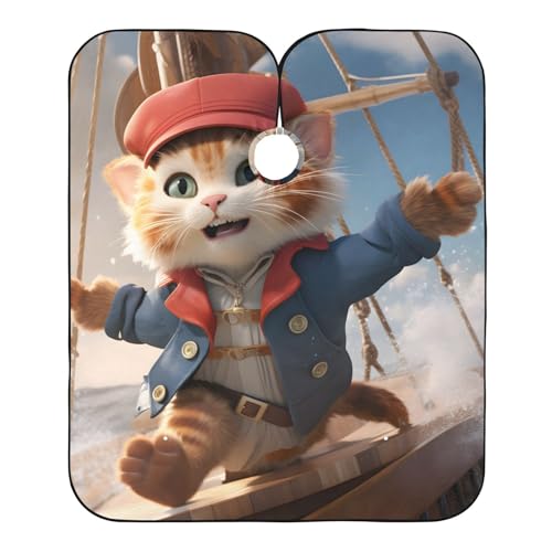 Hezely Pirate Kitten Hair Dye Cape, Barber Cape for Adults,Waterproof Salon Cape,Waterproof Hairdressing Styling Hair Cutting, 65