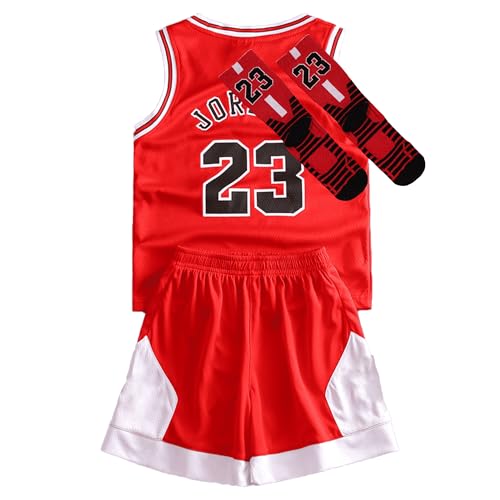 Youth Basketball Jersey #23 Basketball Tank Top Track Shorts Socks Set red Size-28