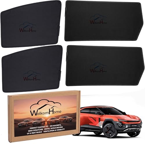 Image of WolkomHome Car Accessories Fix Curtain Window Shades - Half Curtains Sunshade for BE 6 FE | Premium Heat Protection & UV Ray Blocker | Magnetic Fit Mesh Side Window Screen