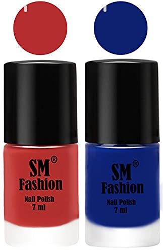 Image of Long Lasting Nail Polish | Nail Paint Combo 7 ml Each) - Set of 2 Coral Pink -Blue