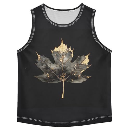 Boys Tank Top Shirts Maple Leaf Retro Gold Sleeveless T-Shirts Crew Neck for Kids Clothing Children