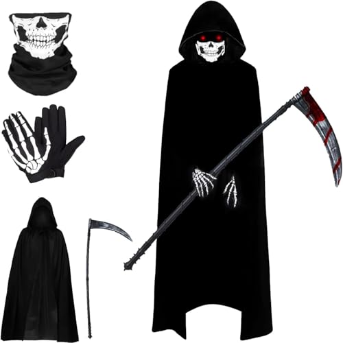 Halloween Suaflny Disfraz de Fantasma Halloween, Disfraz de Segadora de Disfraz para Adulto, Disfraz de Parca Muerte, Halloween Grim Reaper Cosplay Disfraz, Disfraz de la Parca Niño (B)