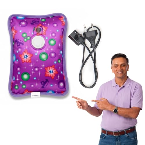 Image of Careforce Electric Hot Water Bag for Pain Relief Heating Pad for Periods Cramps Heat Warmer Pack for Shoulder, Back, Neck and Full Body Aches - Floral Purple
