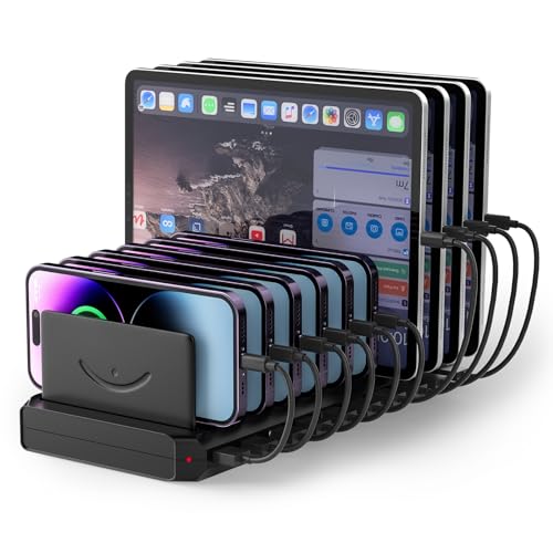 Charging Station for Multiple Devices, Cinlinso 60W 10 Port USB Fast Charging Station with Adjustable Dividers, Compatible with iPhone, iPad, Tablets and Cell Phone (Black)