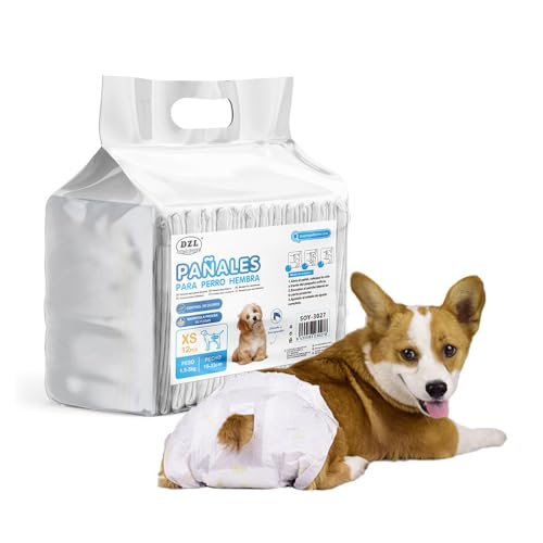 SMELL & SMILE Pañales Desechables para Perro Pañales para Perros Hembra Pañal Sanitarios para Perro Mascotas Bragas Higiénicas Suaves absorbentes (XS)