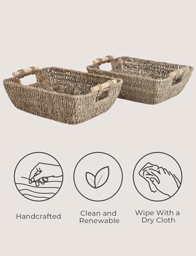 Storageworks EISWAU1007B2 Hand-Woven Large Storage Baskets With Wooden Handles, Seagrass Wicker Baskets thumb #3